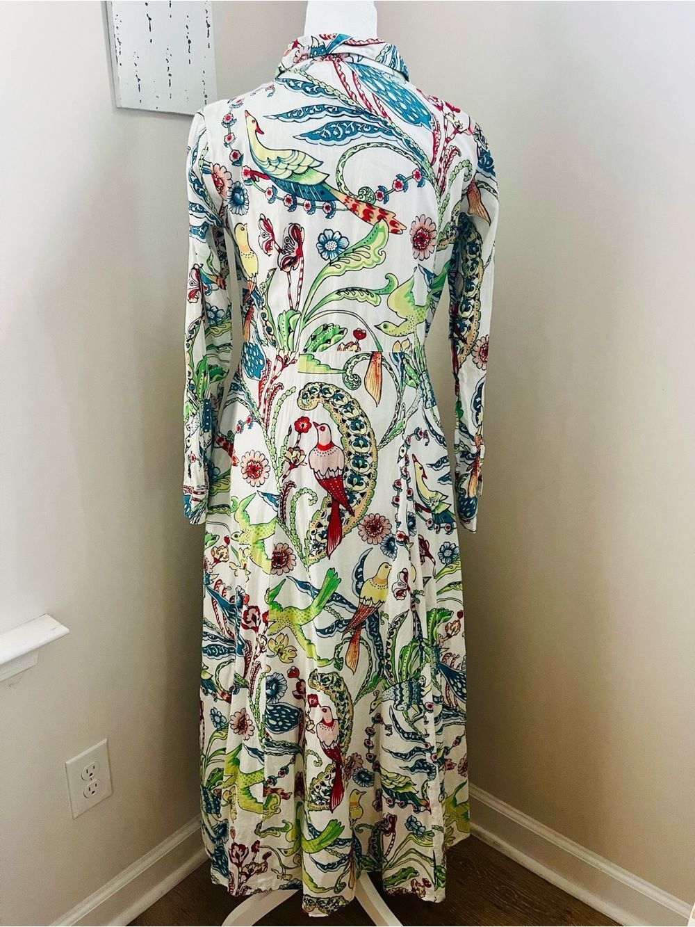 LIVRO Floral& Bird Print Button-Front Maxi Dress, fully lined with pockets; XS - Picture 2 of 11